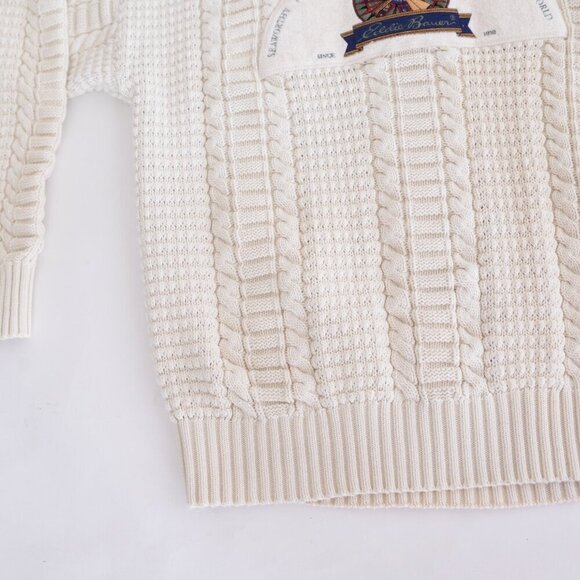 Vintage 90S Eddie Bauer Cream Cable Knit Nautical Mock Neck Sweater Medium - Picture 8 of 10